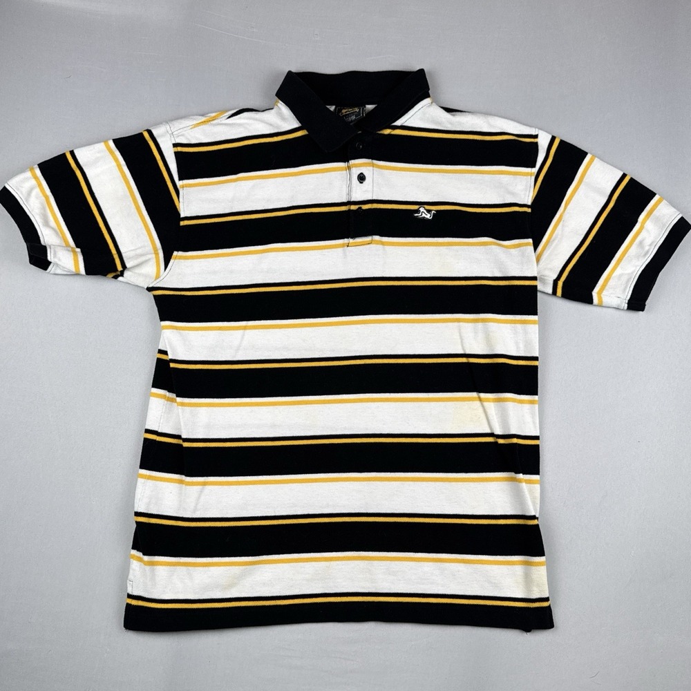 Vintage Y2K Drunknmunky Striped Polo Shirt Black Yellow Streetwear